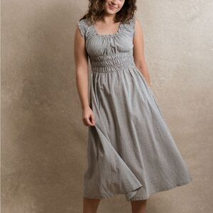 Seaview Dress - Smocked Gingham Midi Dress with Pockets